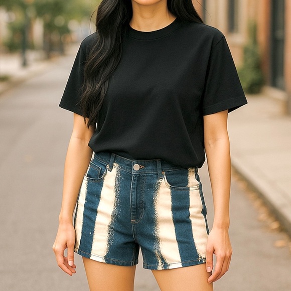 Sonoma Pants - ⭐️Sonoma Blue & Cream Striped Distressed Denim Shorts Upcycled Size 14